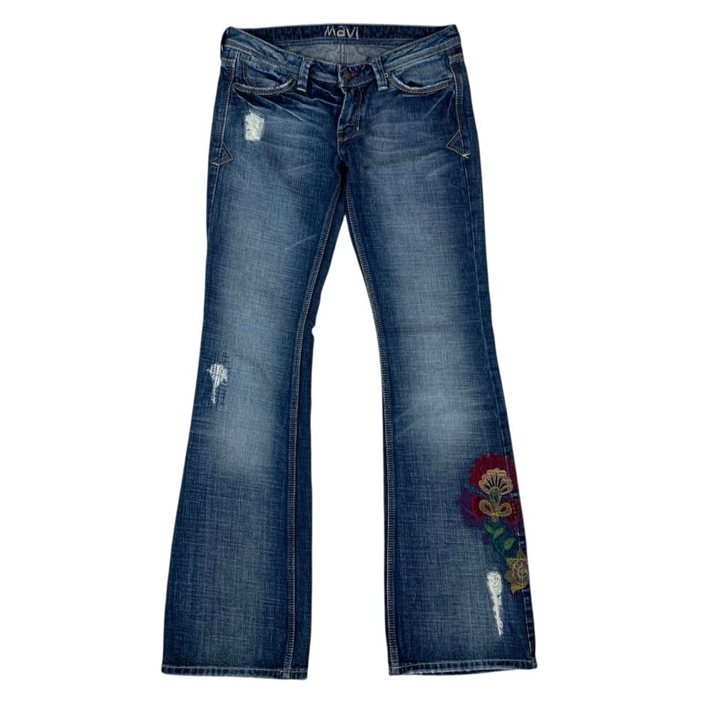 Mavi Anne Bootcut Embroidered Distressed Jeans Y2K Low Rise Denim size 28/34